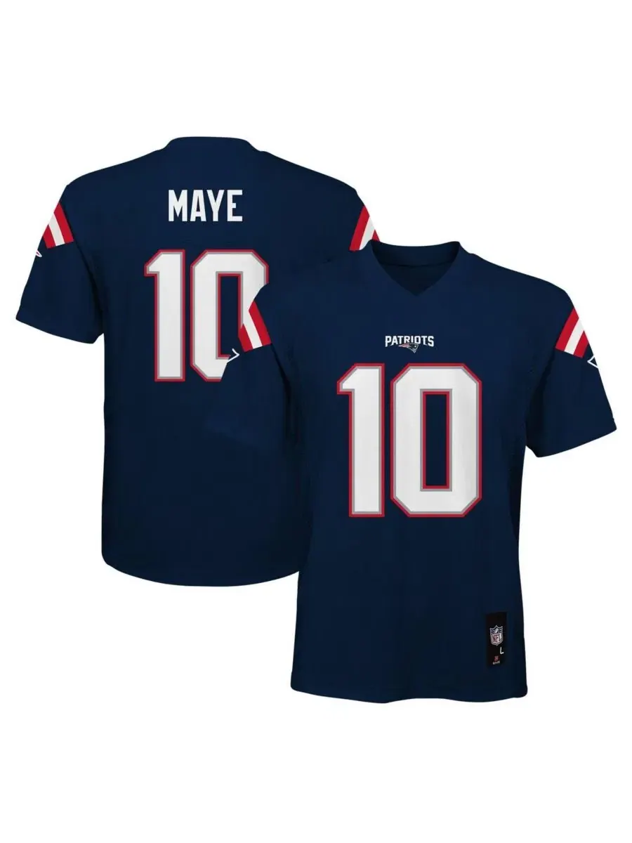 Детская футболка с длинным рукавом Drake Maye Navy New England Patriots Replica Player Jersey — изображение 1 из 3