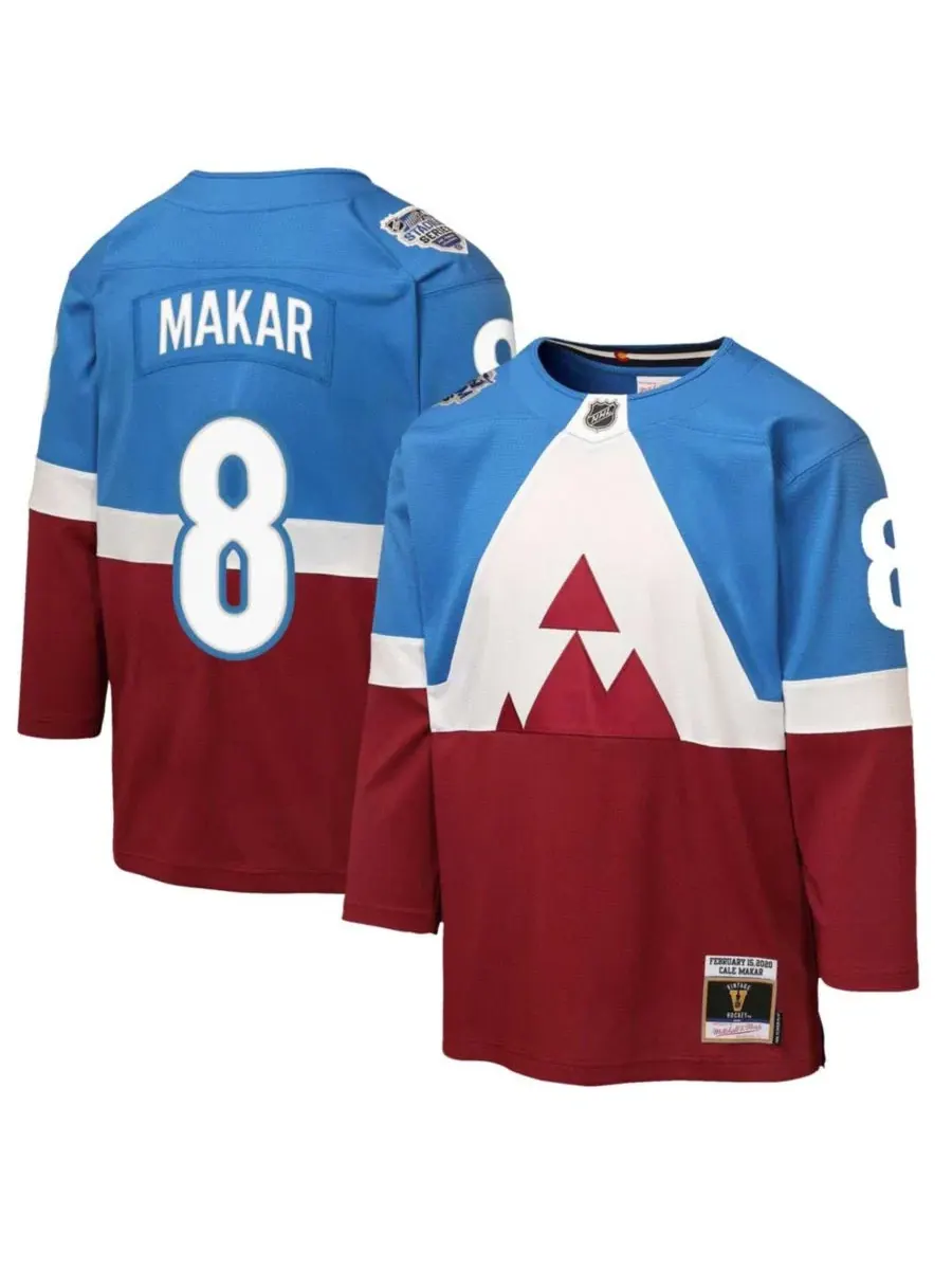 Детская хоккейная джерси Cale Makar Blue/Burgundy Mitchell & Ness — изображение 1 из 3, синий бордовый