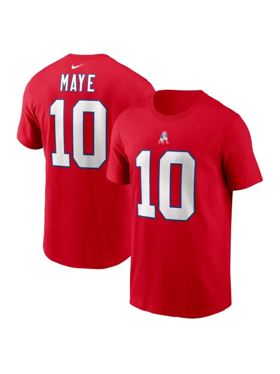 Футболка с именем и номером игрока Drake Maye New England Patriots Nike — изображение 1 из 3, красный