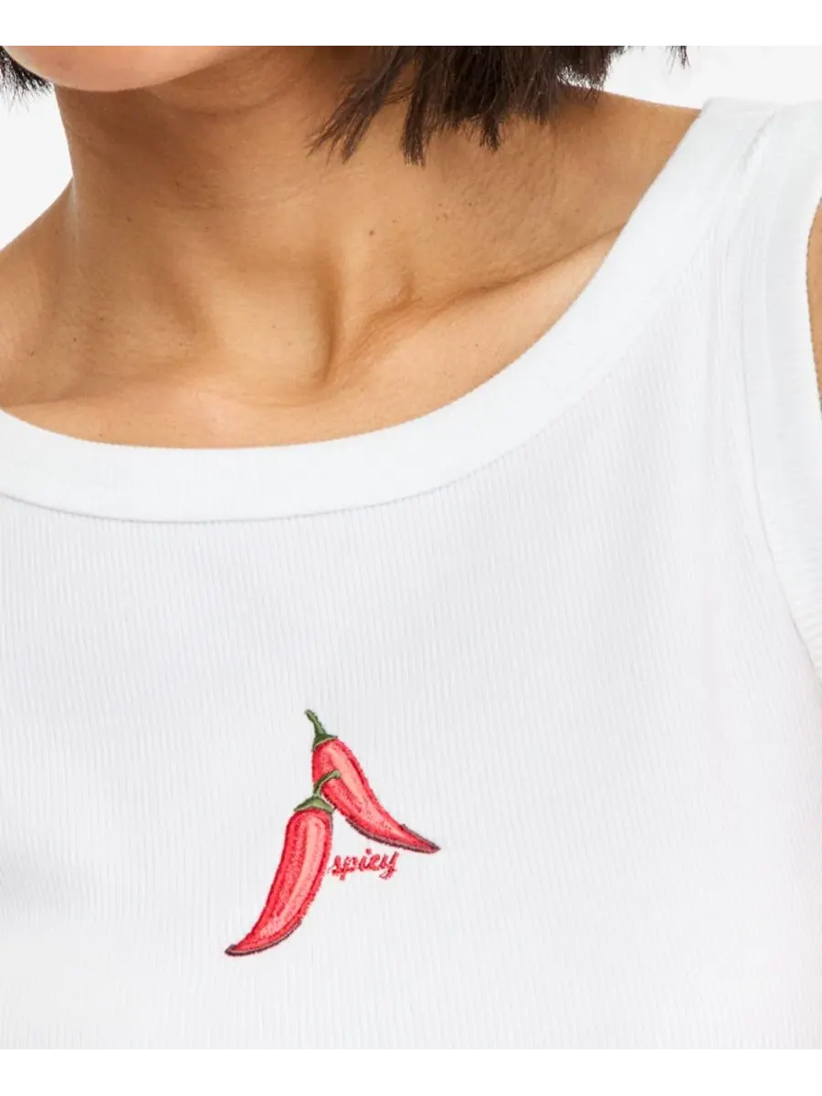 Топ с высокой горловиной и вышивкой бикини, модель Embroidered Boatneck Tank Top On 34th, Chilli — изображение 2 из 4
