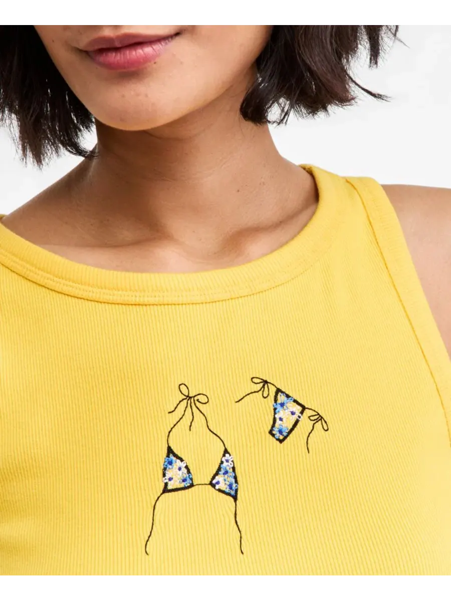 Топ с высокой горловиной и вышивкой бикини, модель Embroidered Boatneck Tank Top On 34th, Chilli — изображение 4 из 4