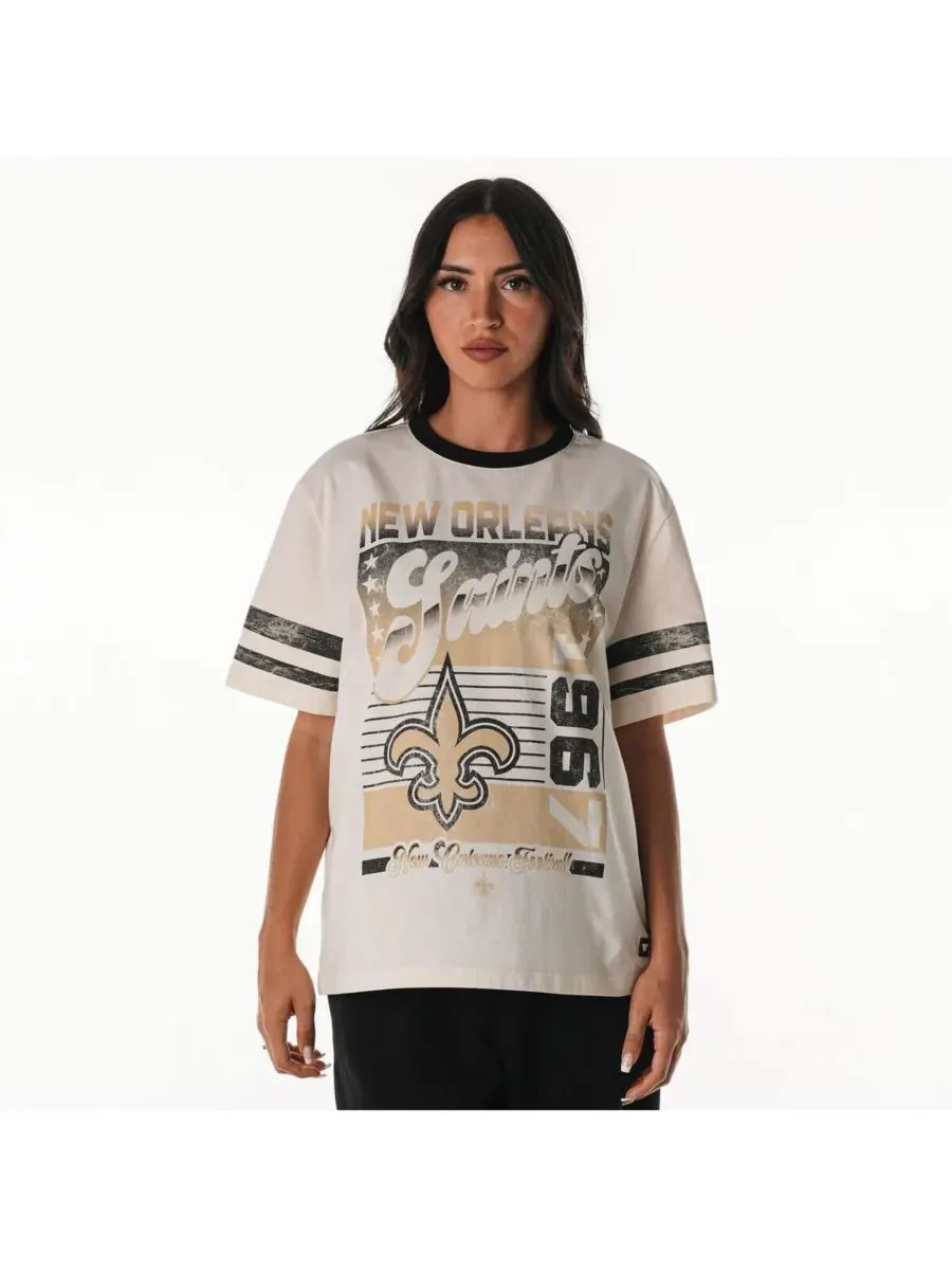 The Wild Collective Женская кремовая винтажная футболка New Orleans Saints с приспущенными плечами — изображение 1 из 2