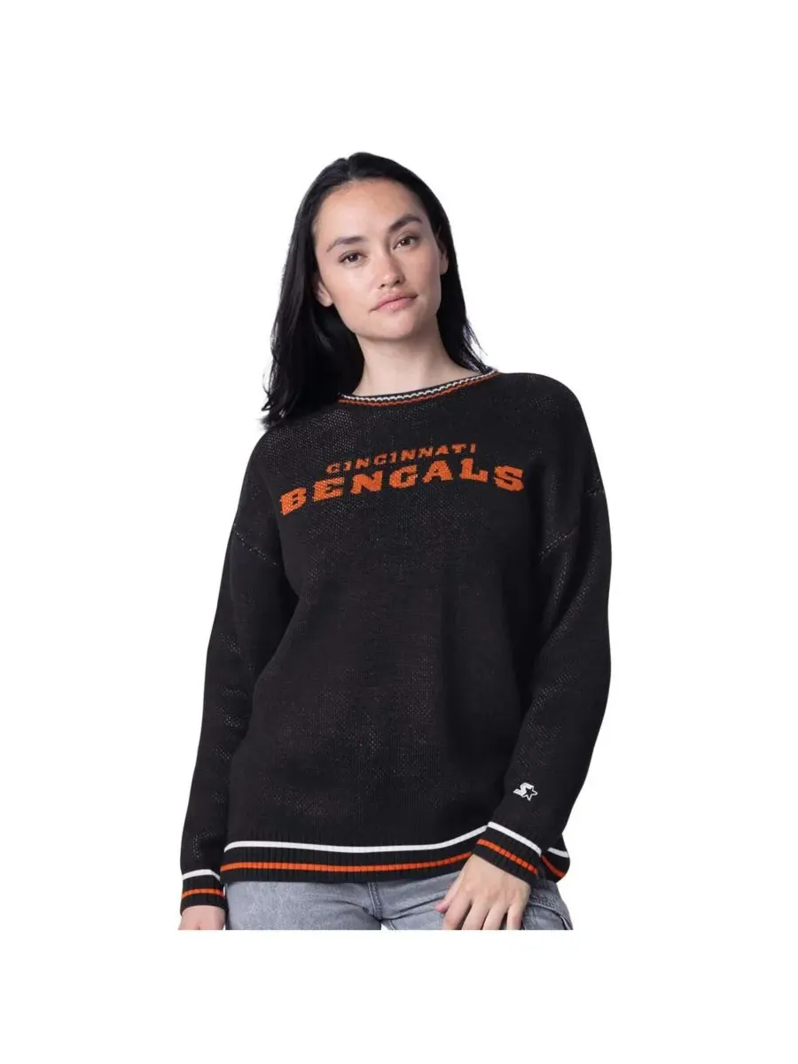 Starter Женский черный вязаный пуловер Cincinnati Bengals Oversized on the Ball с интарсией — изображение 1 из 2