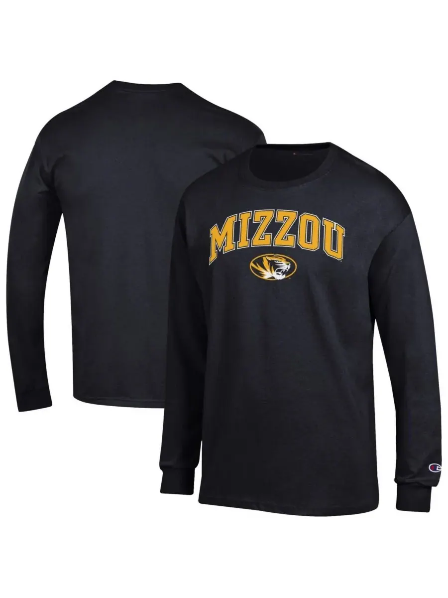 Champion Мужская черная футболка с длинными рукавами с логотипом Missouri Tigers Arch Over Logo — изображение 1 из 3, черный