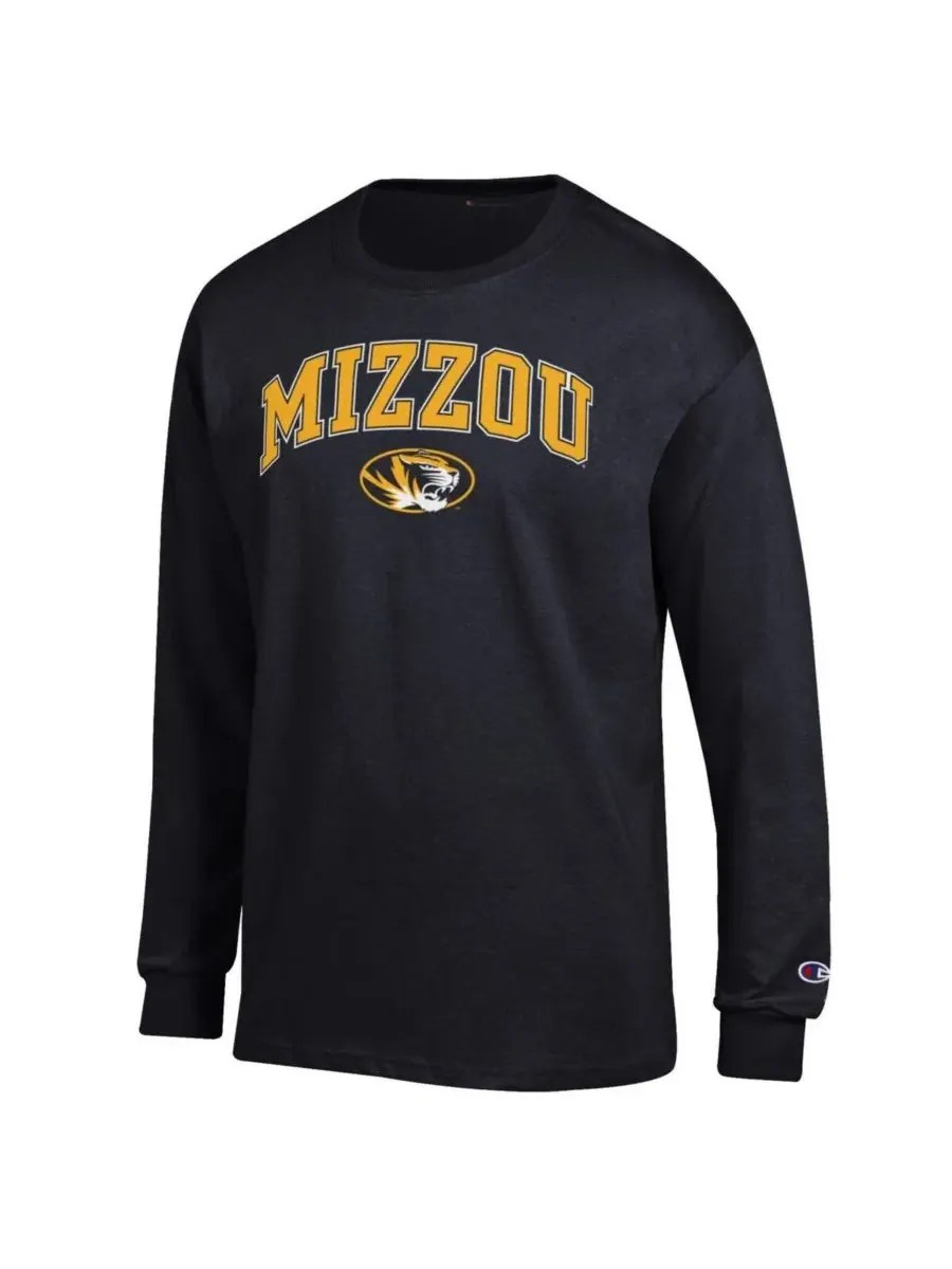 Champion Мужская черная футболка с длинными рукавами с логотипом Missouri Tigers Arch Over Logo — изображение 2 из 3, черный