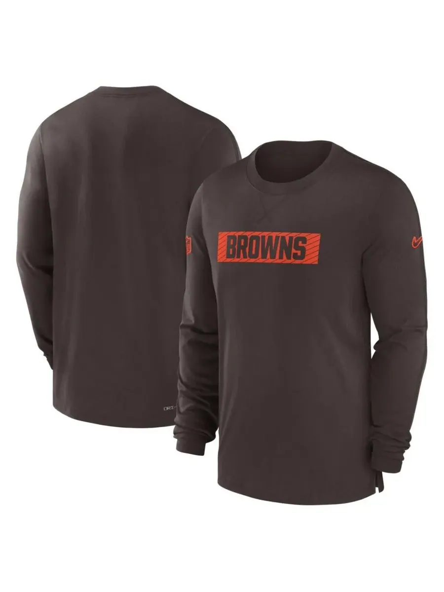 Nike Мужская коричневая футболка с длинным рукавом Cleveland Browns Sideline Player Performance — изображение 1 из 3
