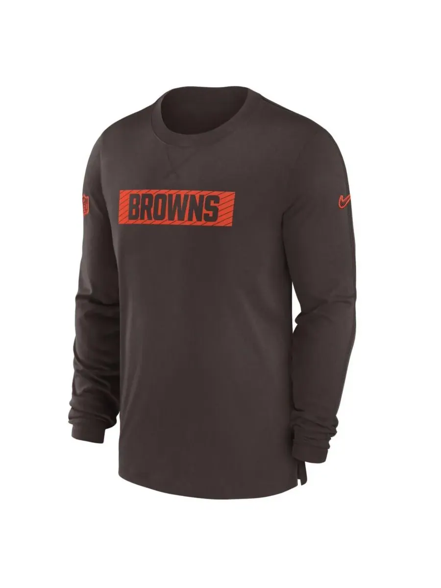 Nike Мужская коричневая футболка с длинным рукавом Cleveland Browns Sideline Player Performance — изображение 3 из 3