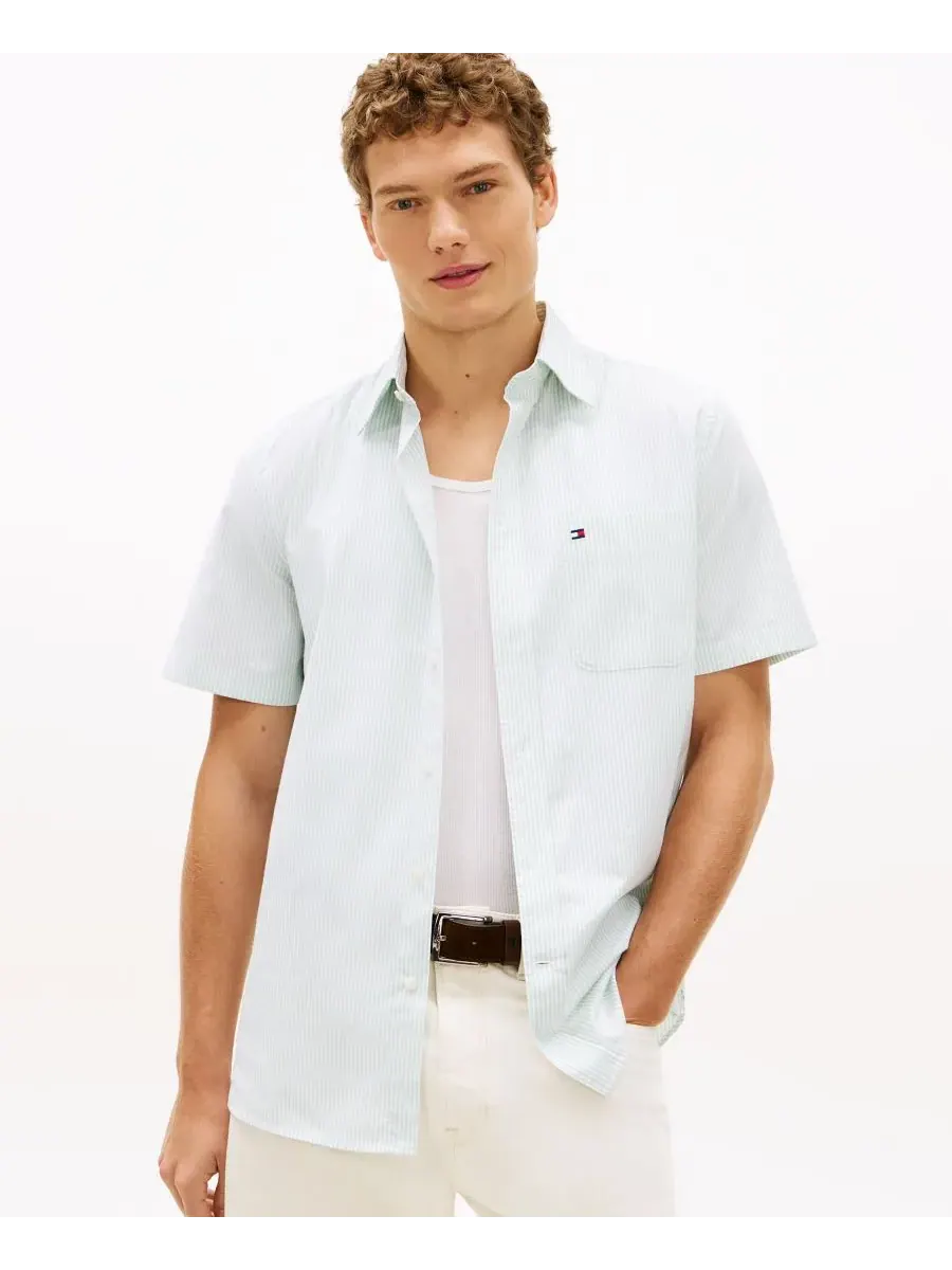 Мужская полосатая рубашка Оксфорд с коротким рукавом Tommy Hilfiger, Crushed Mint / Stripe — изображение 1 из 4