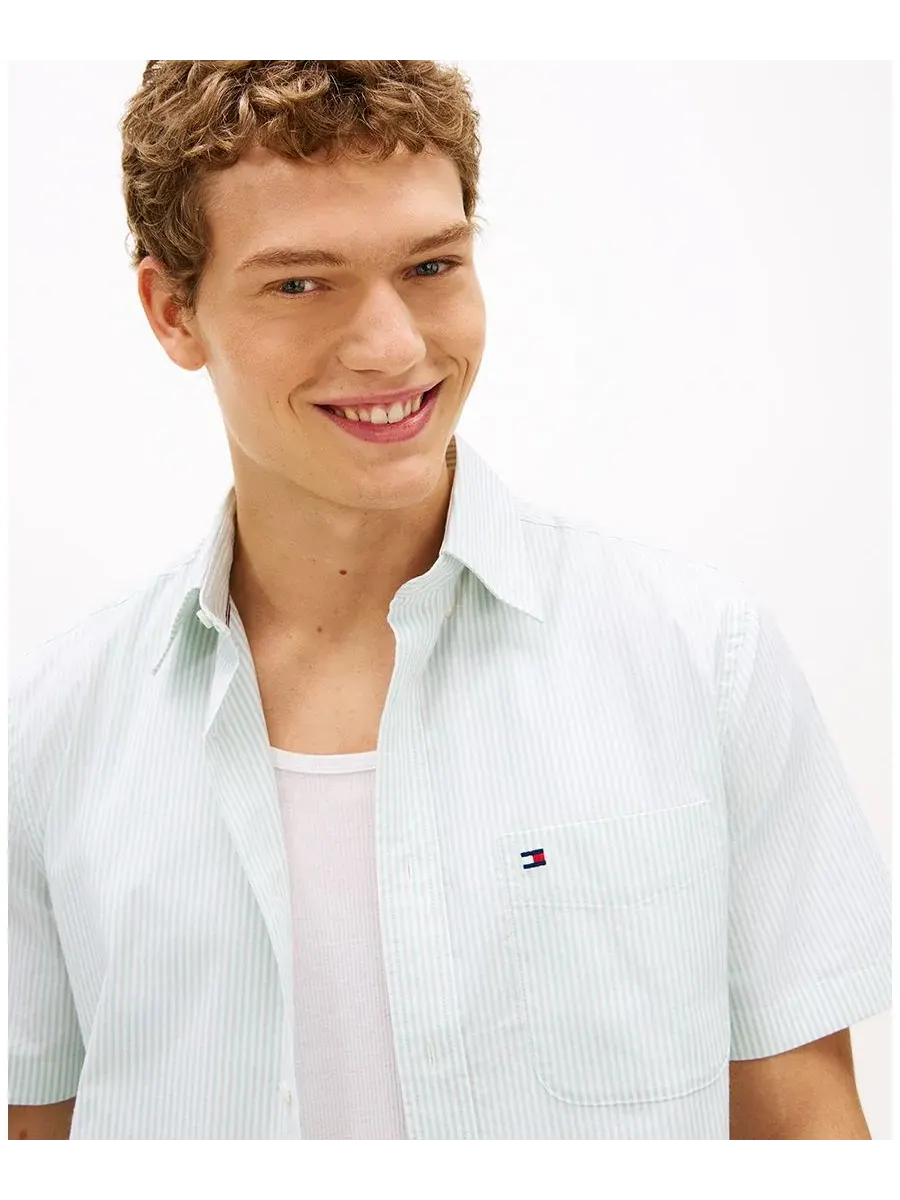 Мужская полосатая рубашка Оксфорд с коротким рукавом Tommy Hilfiger, Crushed Mint / Stripe — изображение 3 из 4