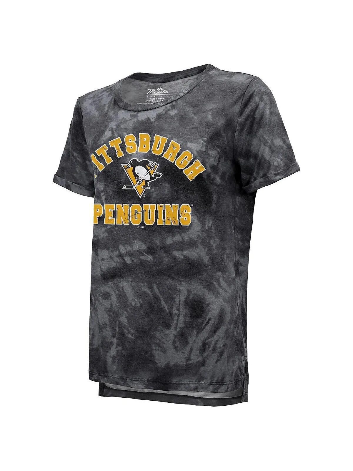 Черная женская футболка с нитками Pittsburgh Penguins Boyfriend Tie-Dye Tri-Blend Majestic — изображение 3 из 3, черный