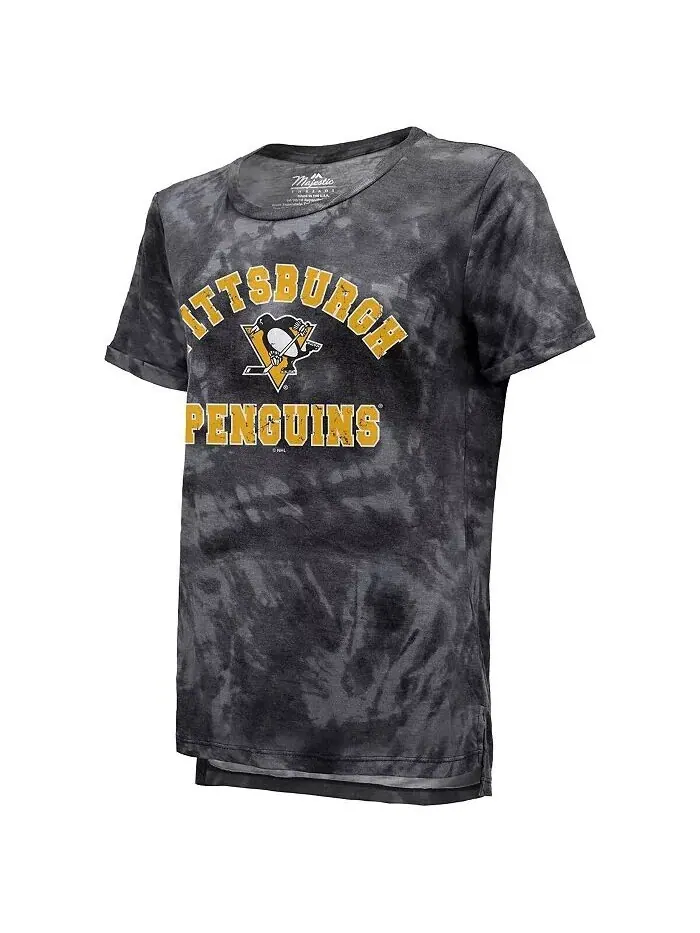 Черная женская футболка с нитками Pittsburgh Penguins Boyfriend Tie-Dye Tri-Blend Majestic — изображение 3 из 3