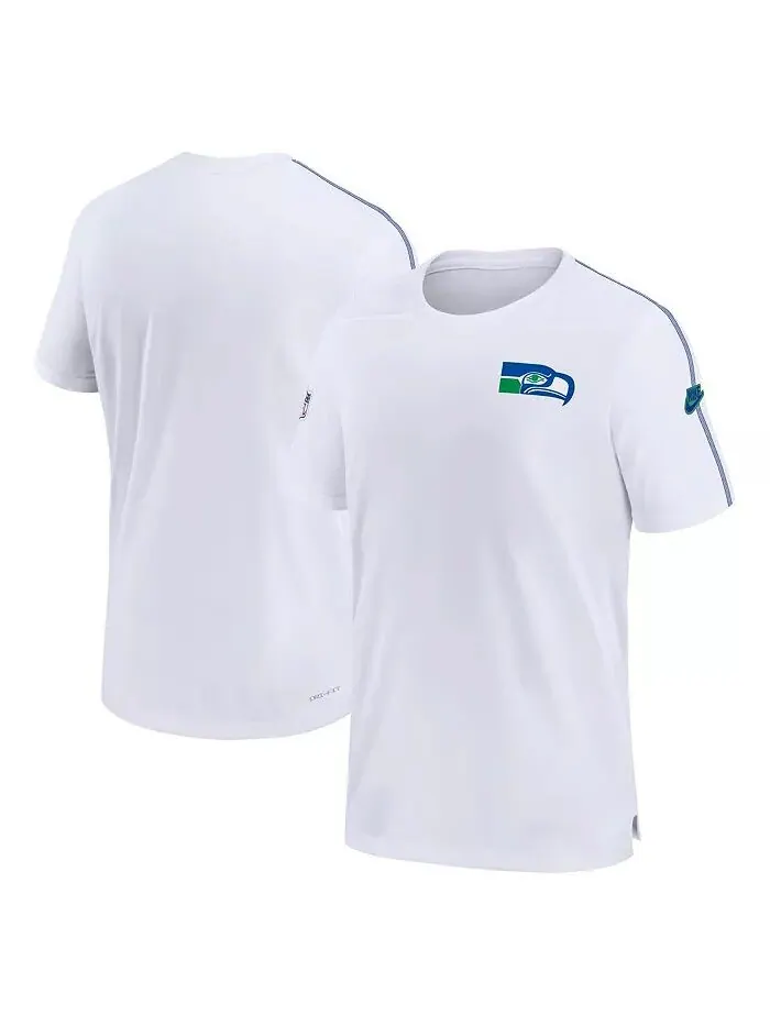 Мужская белая футболка Seattle Seahawks Sideline Alternate Logo Coach Performance Nike — изображение 1 из 3