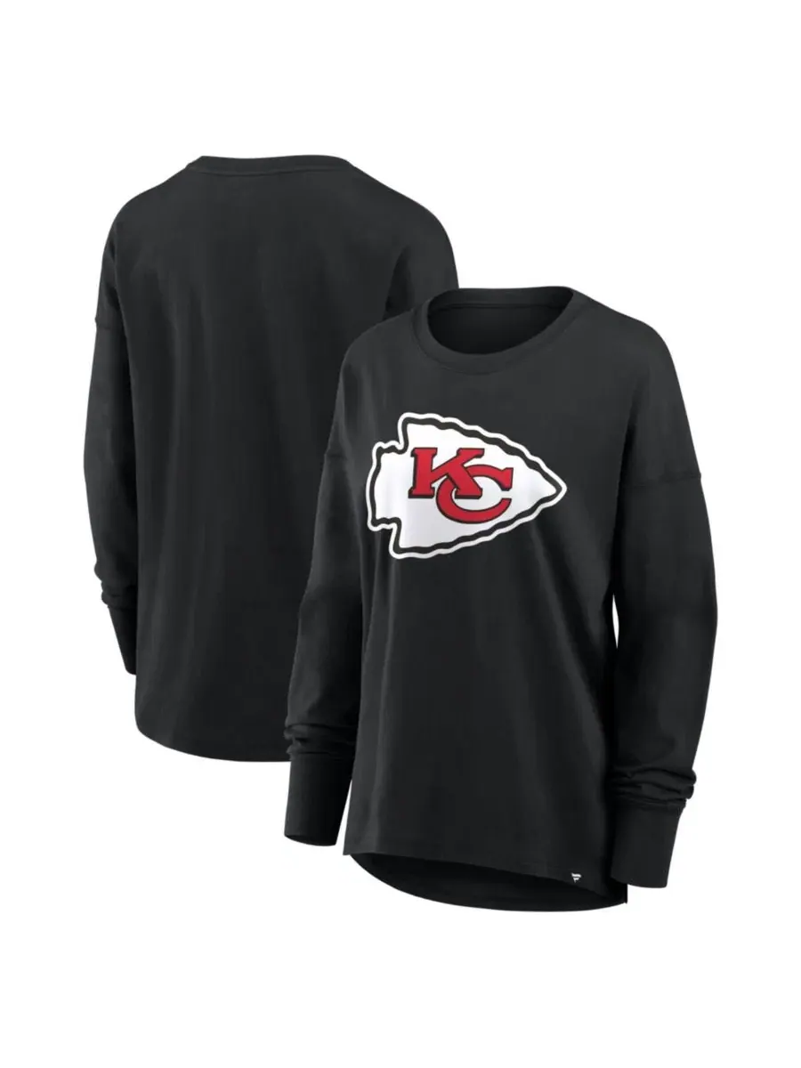 Футболка с длинным рукавом с принтом Kansas City Chiefs Relaxed Hip Essential Fanatics — изображение 1 из 3, черный