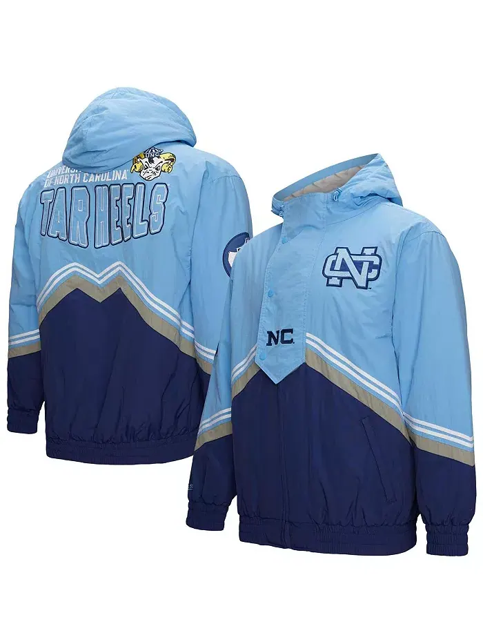 Мужская синяя/голубая куртка с молнией North Carolina Tar Heels Throw It Back Vintage Logo Mitchell — изображение 1 из 5