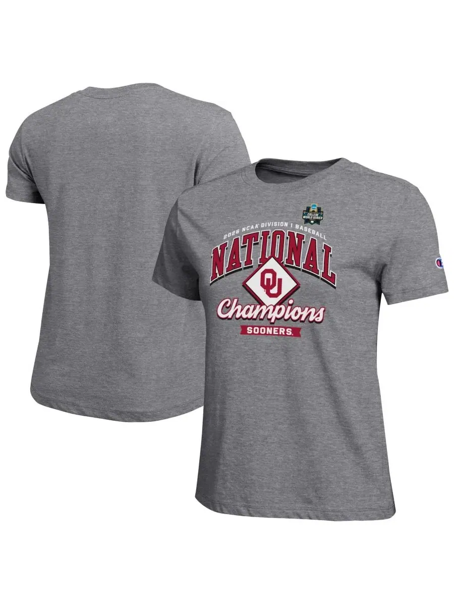 Футболка с принтом Oklahoma Sooners 2026 NCAA Baseball College World Series Locker Room Champion — изображение 1 из 3, серый