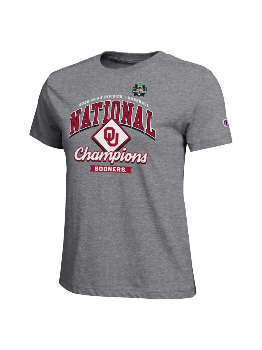 Футболка с принтом Oklahoma Sooners 2026 NCAA Baseball College World Series Locker Room Champion — изображение 2 из 3, серый