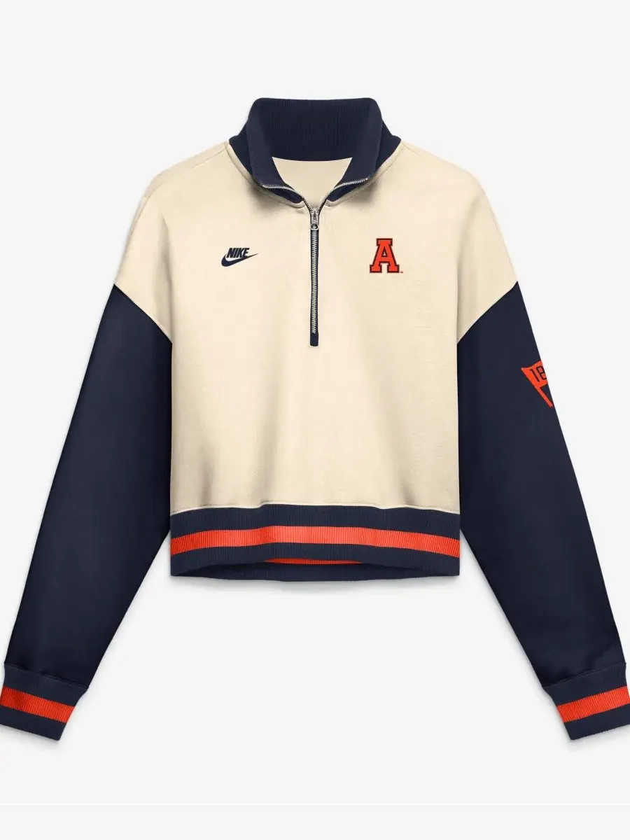 Свитшот женский оверсайз с четверть-замком и флисом, модель Auburn Tigers Nike — изображение 1 из 2, натуральный темно-синий