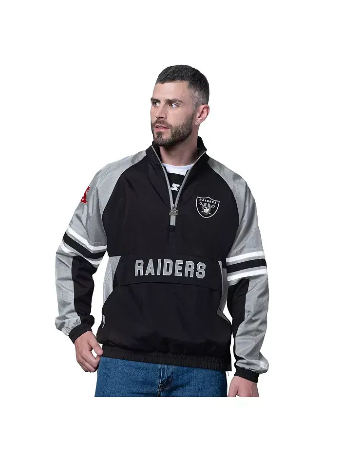 Мужская черная толстовка Las Vegas Raiders Prospect с полузамком Starter — изображение 1 из 2