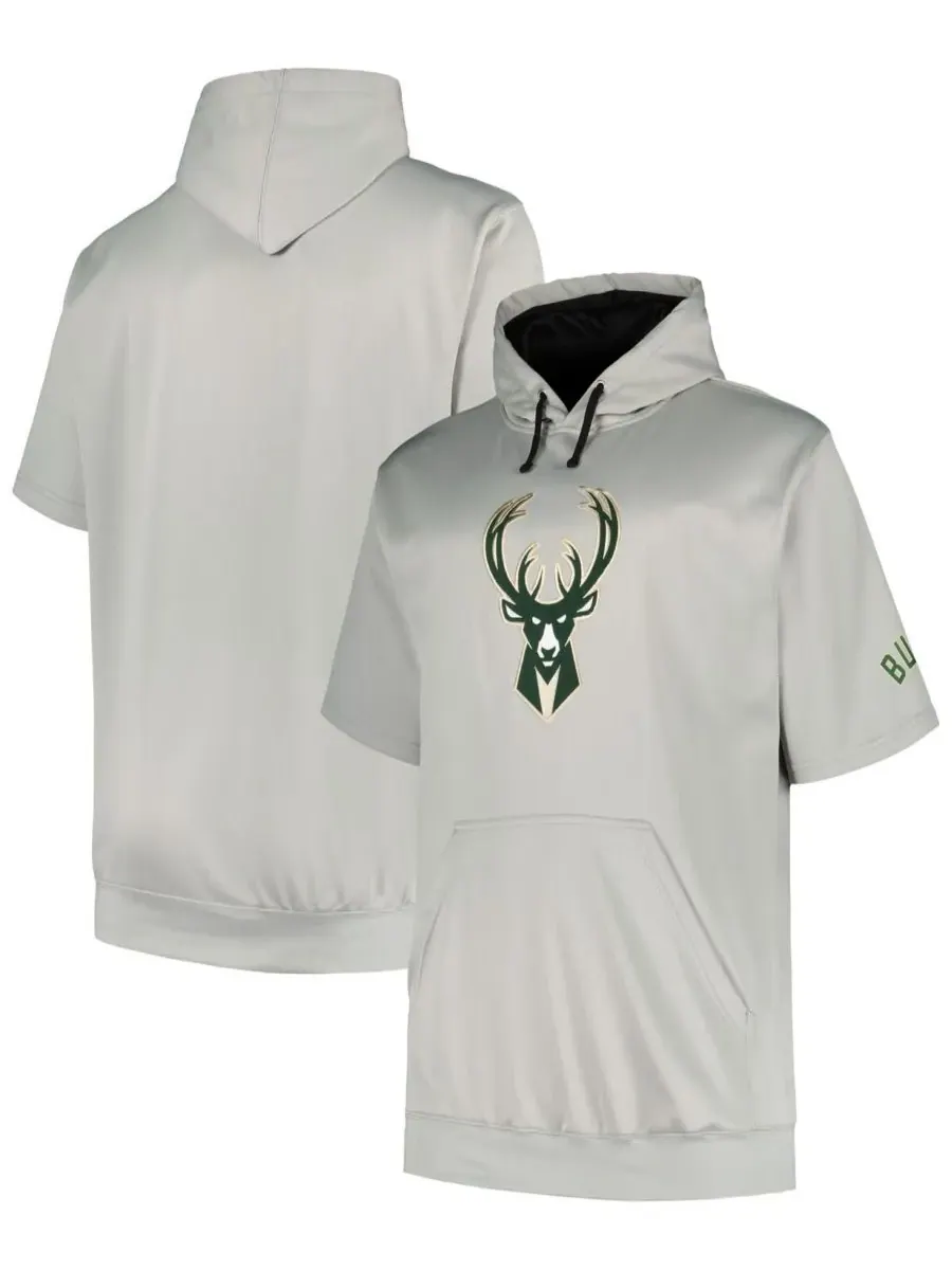 Fanatics Мужская серебристая толстовка с капюшоном и логотипом Milwaukee Bucks — изображение 1 из 3, серебристый