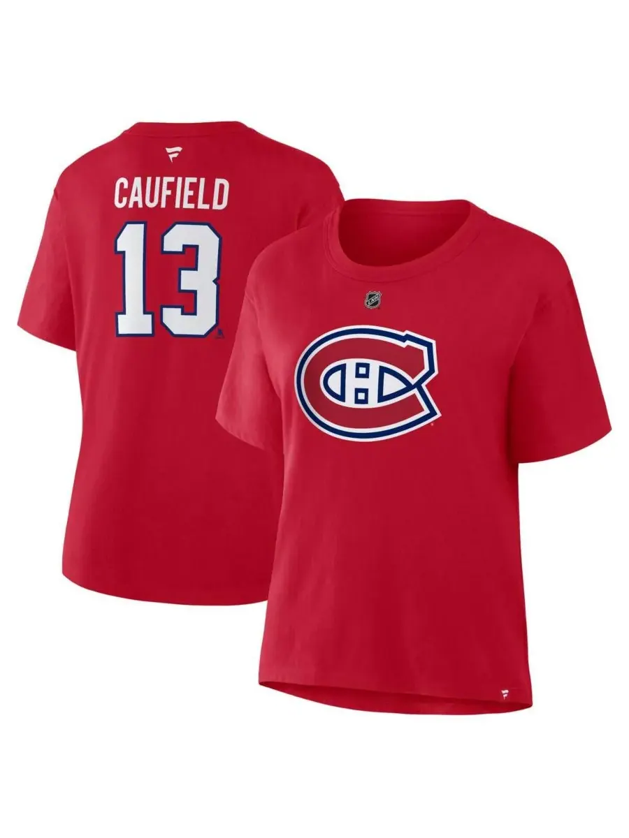 Fanatics Женская красная футболка Cole Caufield Montreal Canadiens Authentic Stack с именем и — изображение 1 из 3, красный