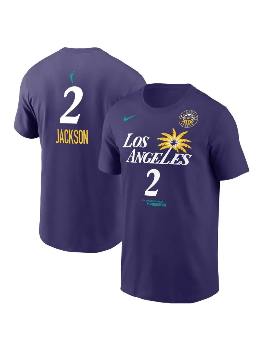 Nike Мужская фиолетовая футболка Rickea Jackson Los Angeles Sparks Explorer Edition с номером игрока — изображение 1 из 3