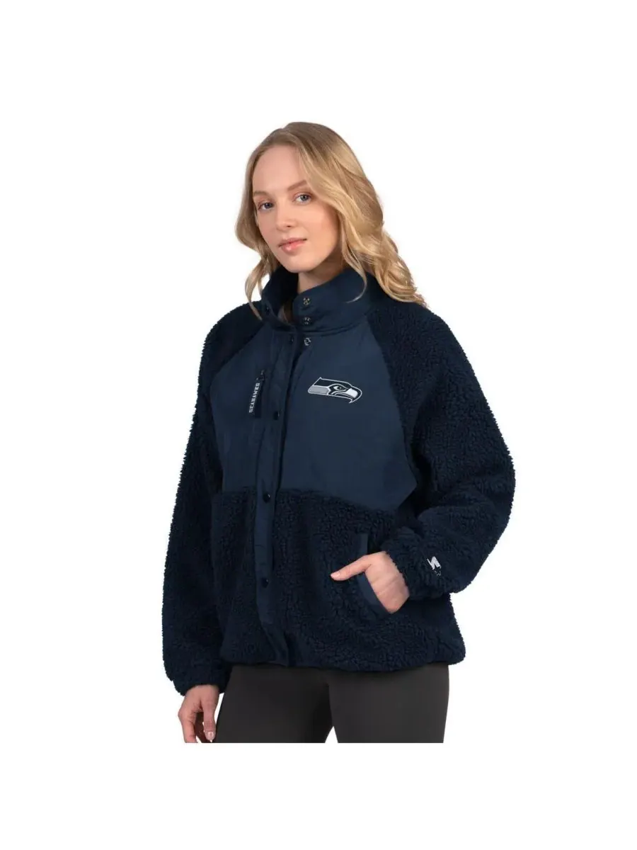 Starter Женская университетская темно-синяя куртка Seattle Seahawks On the Ball Sherpa