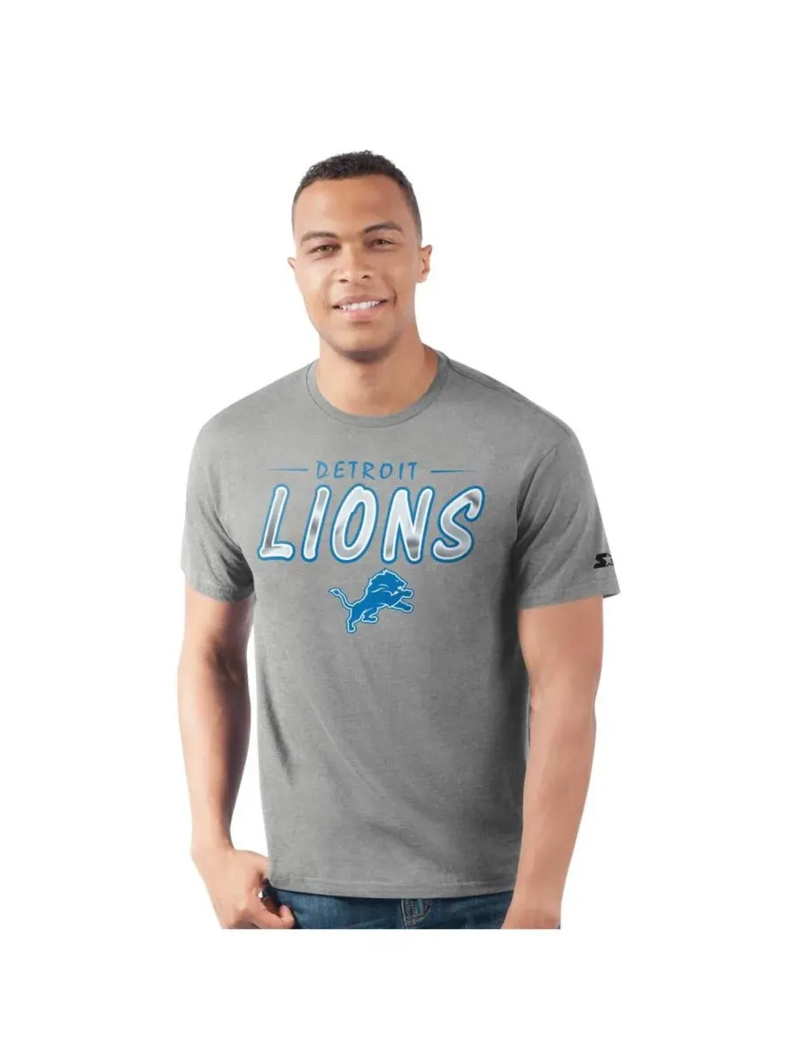 Starter Мужская футболка Detroit Lions Prime Time серого цвета меланжевого цвета — изображение 1 из 2, серый