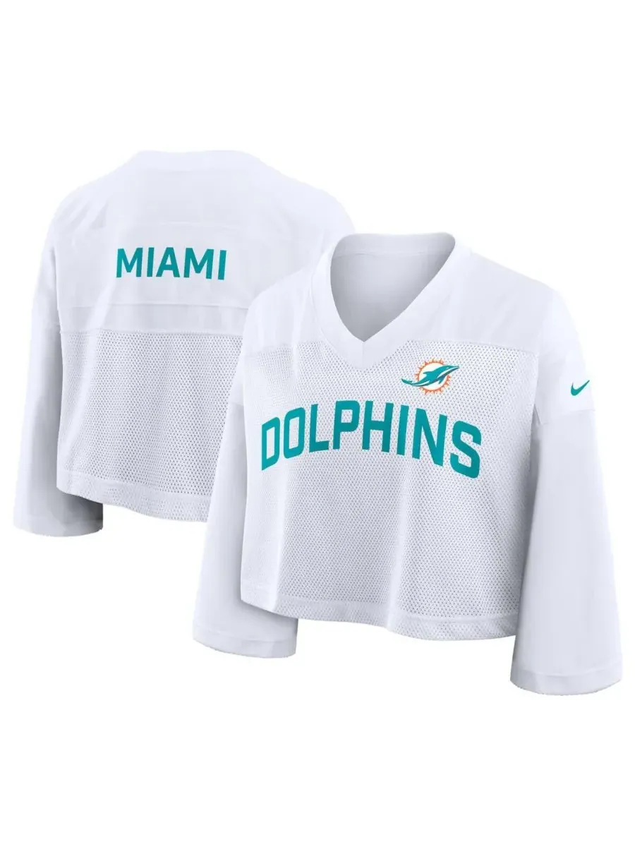 Nike Женская белая укороченная сетчатая футболка Miami Dolphins Primetime Fashion Jersey — изображение 1 из 3, белый