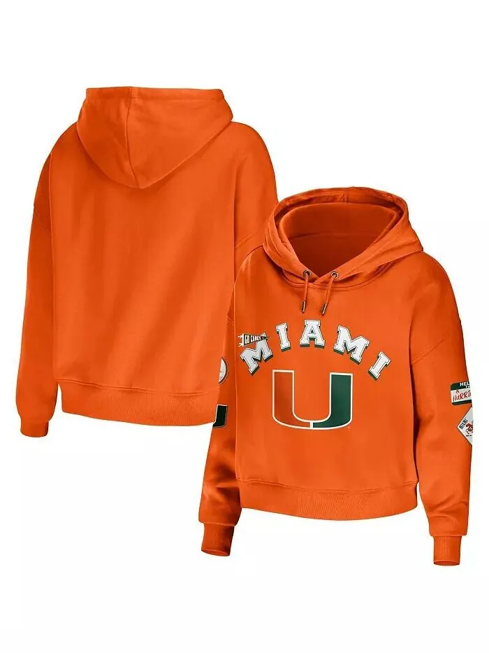 Женский укороченный пуловер с капюшоном оранжевого цвета Miami Hurricanes, смешанная техника Wear — изображение 1 из 3