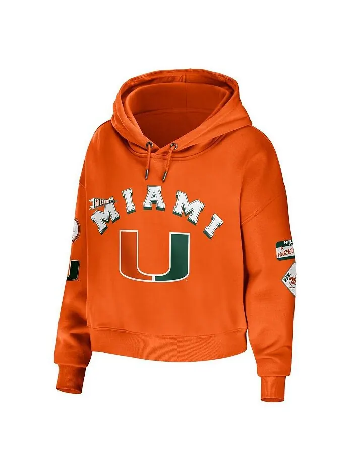 Женский укороченный пуловер с капюшоном оранжевого цвета Miami Hurricanes, смешанная техника WEAR — изображение 3 из 3