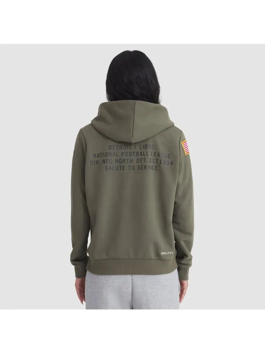 Nike Женская толстовка Dri-FIT оливкового цвета с символикой команды Detroit Lions 2025 Salute to — изображение 2 из 3