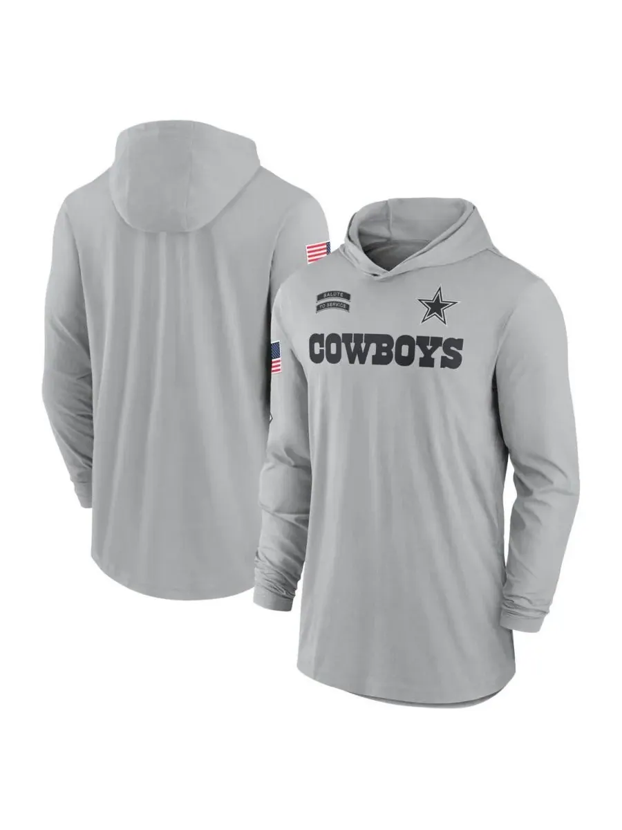 Nike Мужская серая легкая футболка с длинными рукавами и капюшоном Dallas Cowboys 2024 Salute to — изображение 1 из 3, серый