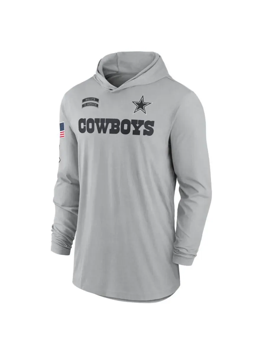 Nike Мужская серая легкая футболка с длинными рукавами и капюшоном Dallas Cowboys 2024 Salute to — изображение 3 из 3, серый