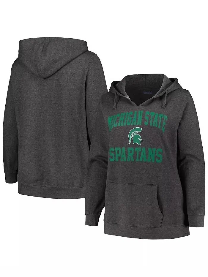 Женская толстовка с капюшоном Heather Charcoal Michigan State Spartans Plus Size Heart & Soul Notch