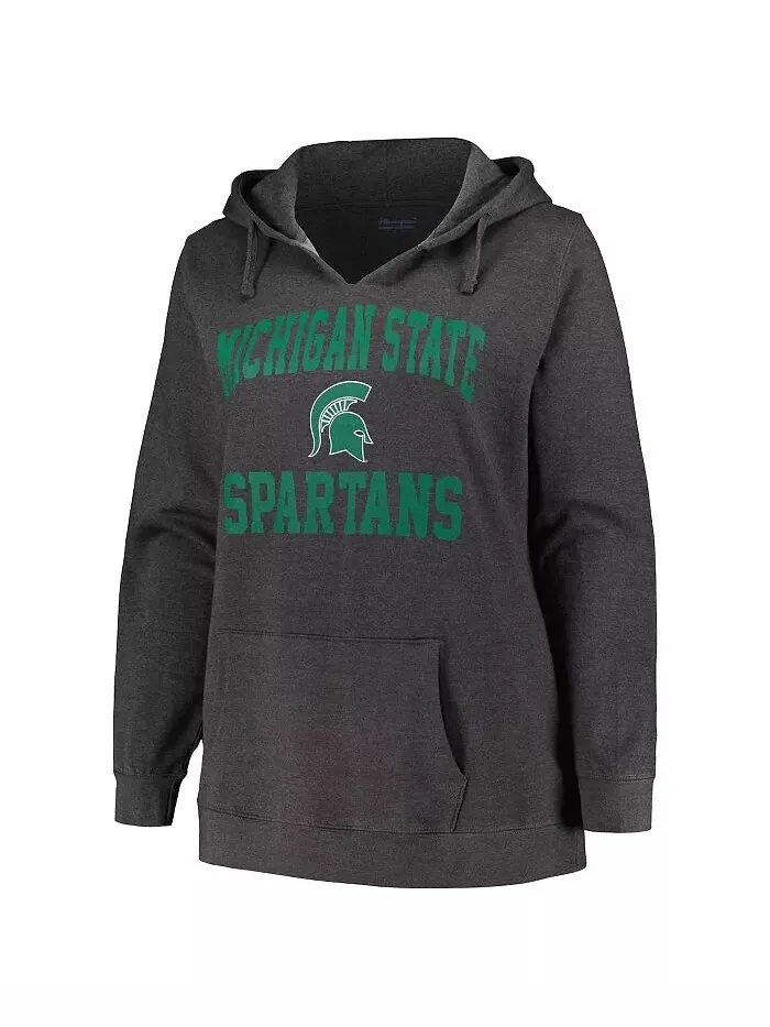 Женская толстовка с капюшоном Heather Charcoal Michigan State Spartans Plus Size Heart & Soul Notch — изображение 2 из 3