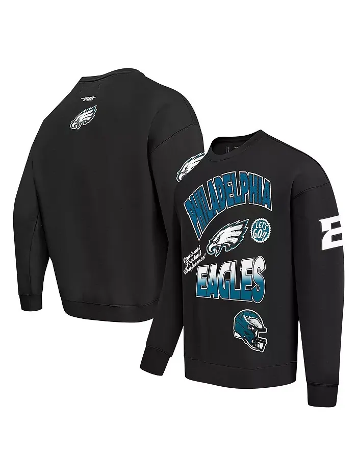 Мужской черный свитшот Philadelphia Eagles Turn It Up с удлиненными плечами Pro Standard — изображение 1 из 5
