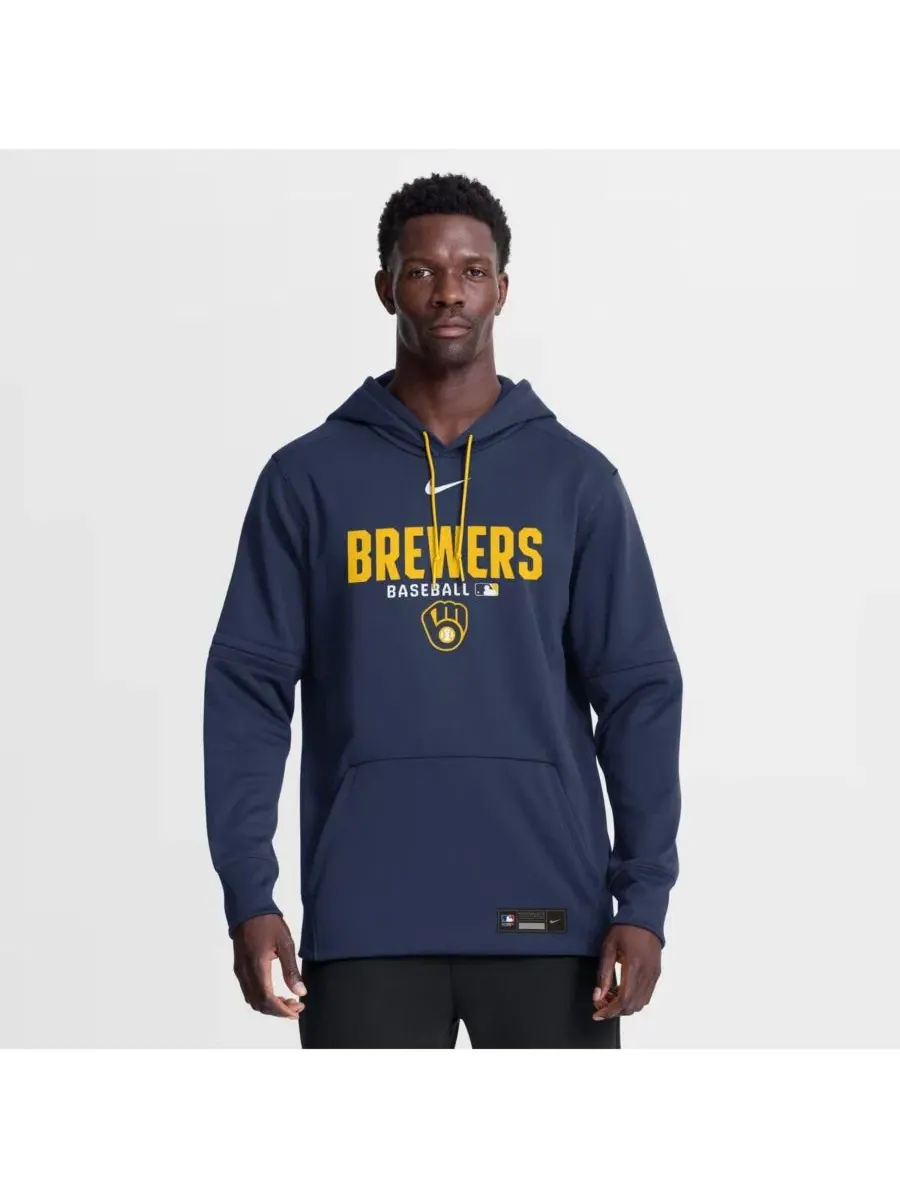Мужская темно-синяя толстовка Milwaukee Brewers Authentic Collection Therma-FIT Nike — изображение 1 из 5, темно-синий