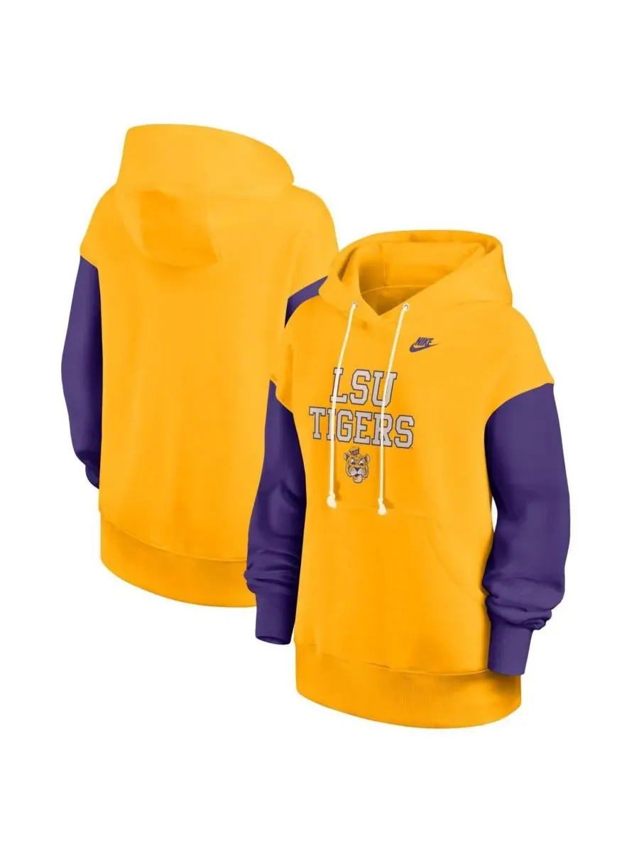 Nike Женская толстовка с капюшоном золотисто-фиолетового цвета с символикой LSU Tigers Legacy — изображение 1 из 3