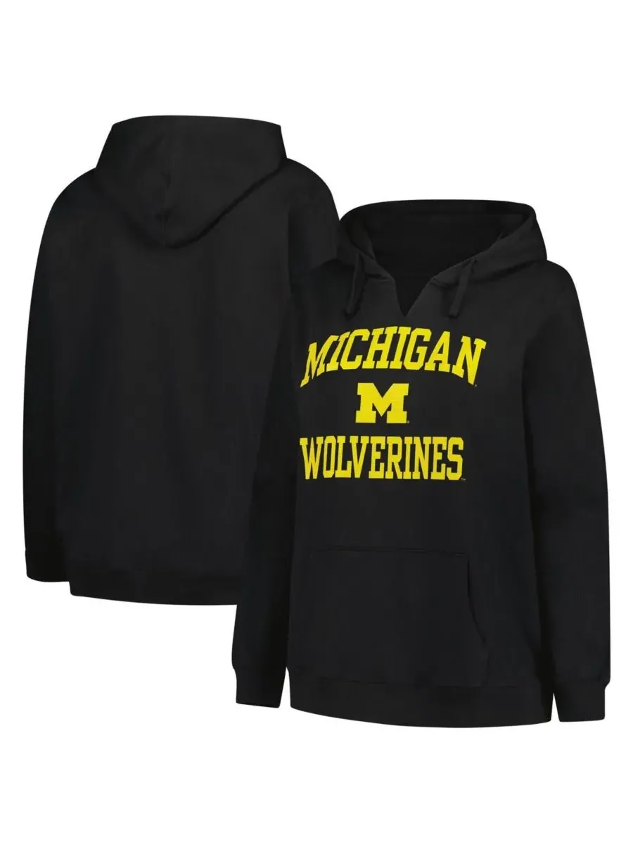 Champion Женская черная толстовка с капюшоном Michigan Wolverines больших размеров с вырезом в