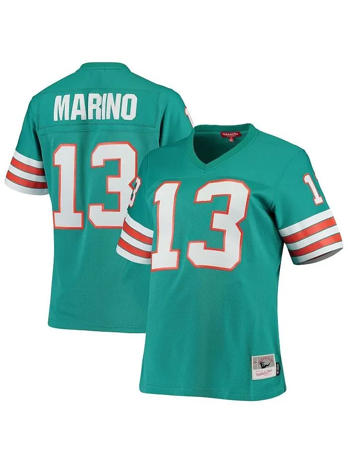 Женская футболка Dan Marino Aqua Miami Dolphins 1984 Legacy Replica Mitchell & Ness — изображение 1 из 3, голубой