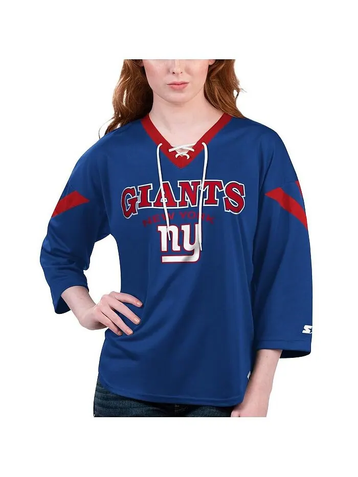 Женская футболка на шнуровке с рукавами 3/4 Royal New York Giants Rally Starter — изображение 1 из 1, королевский