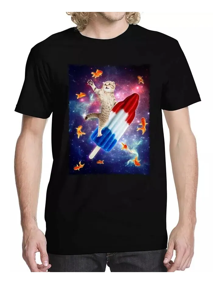 Мужская футболка с рисунком Rocket Cat Buzz Shirts