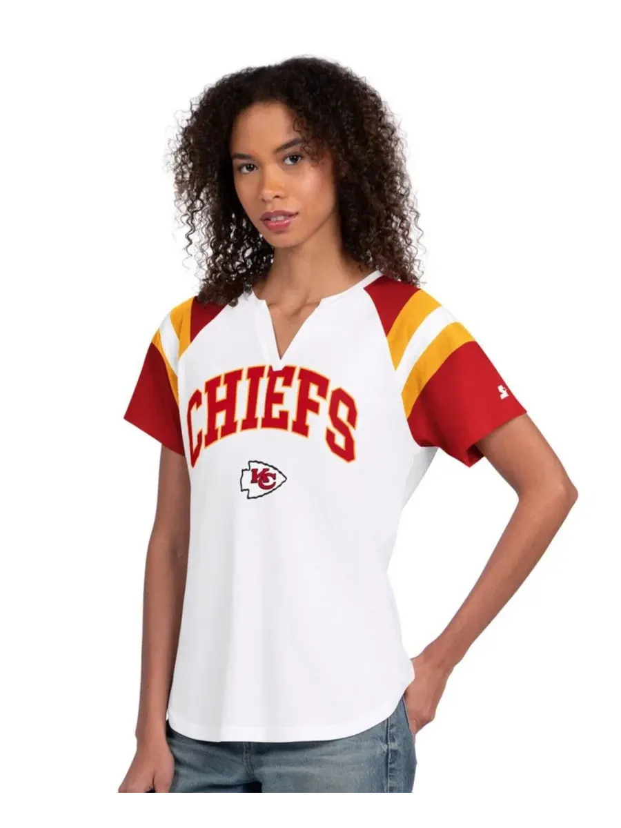 Женская белая футболка Kansas City Chiefs Game On с вырезом на воротнике Starter — изображение 1 из 3, белый красный