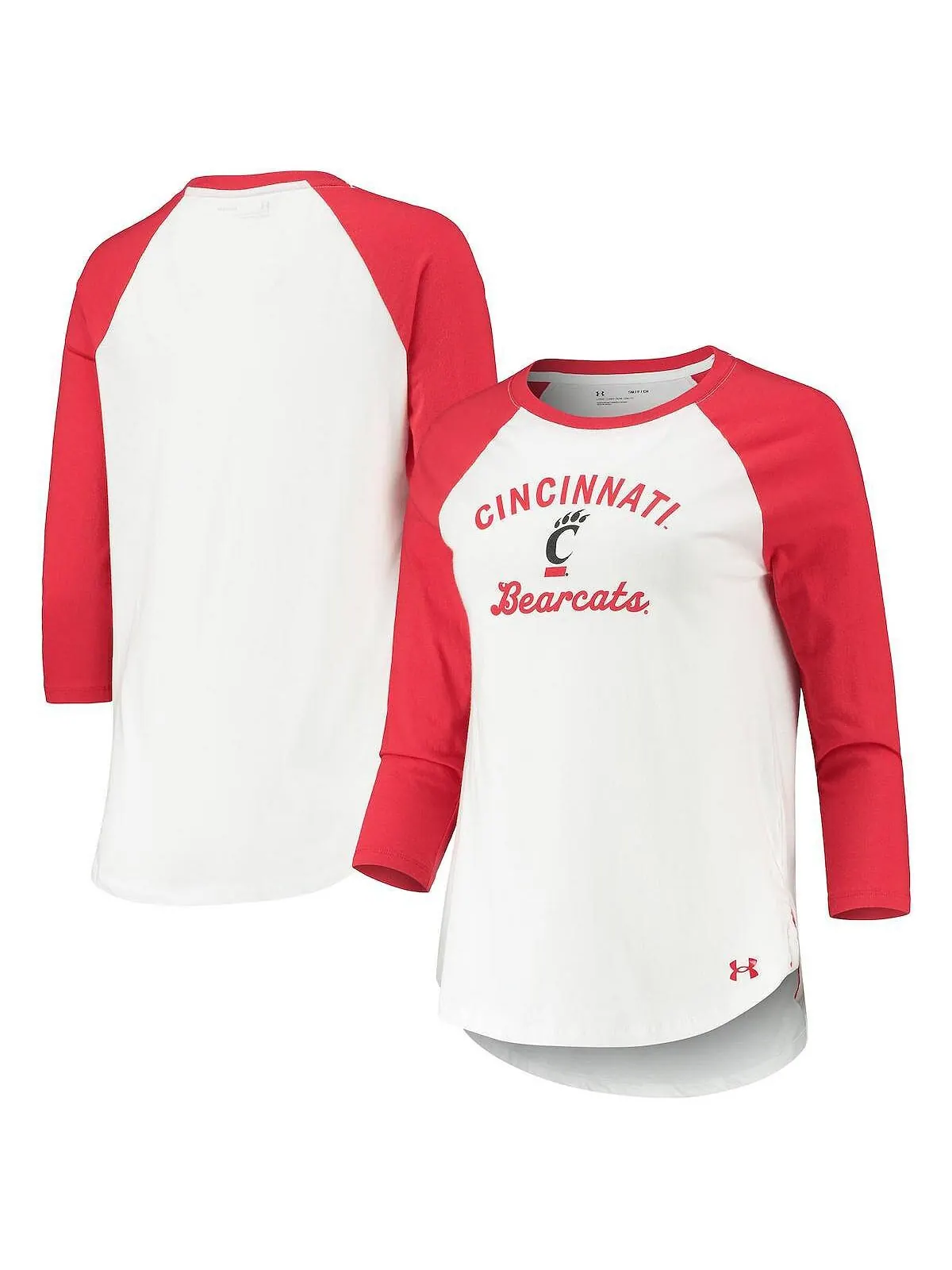 Женская бело-красная футболка Cincinnati Bearcats Baseball реглан с рукавом 3/4 Under Armour