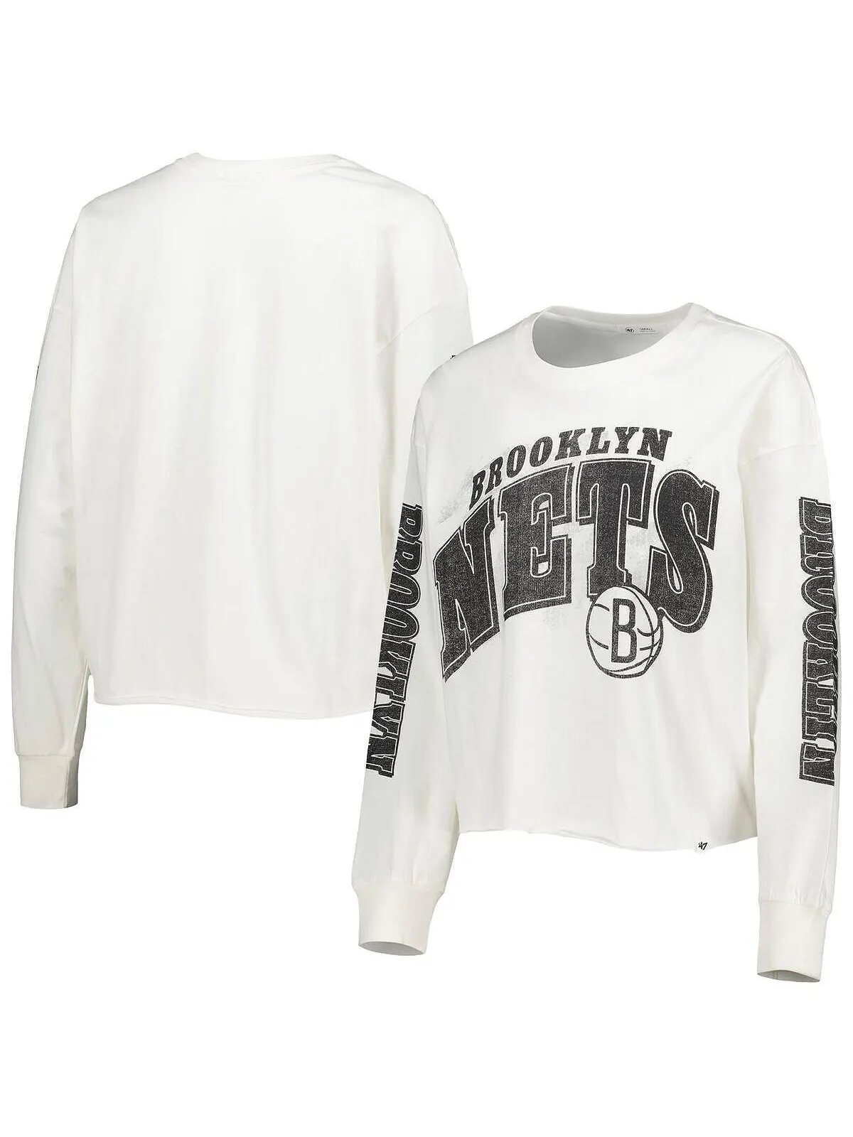 Женская кремовая укороченная футболка с длинными рукавами Brooklyn Nets Parkway Brush Back '47 Brand — изображение 1 из 3