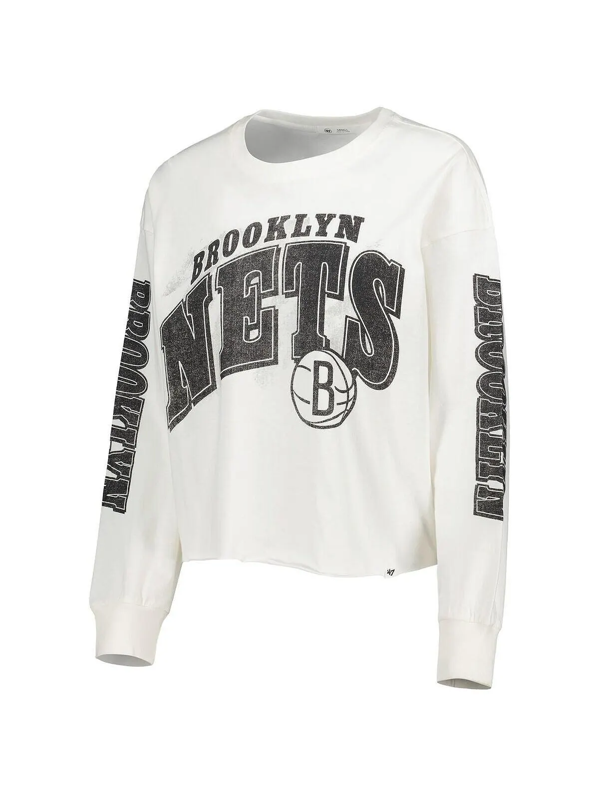 Женская кремовая укороченная футболка с длинными рукавами Brooklyn Nets Parkway Brush Back '47 Brand — изображение 2 из 3
