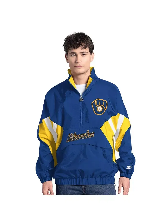 Мужская толстовка с капюшоном и полузастежкой Milwaukee Brewers Cooperstown Chief Starter — изображение 1 из 2