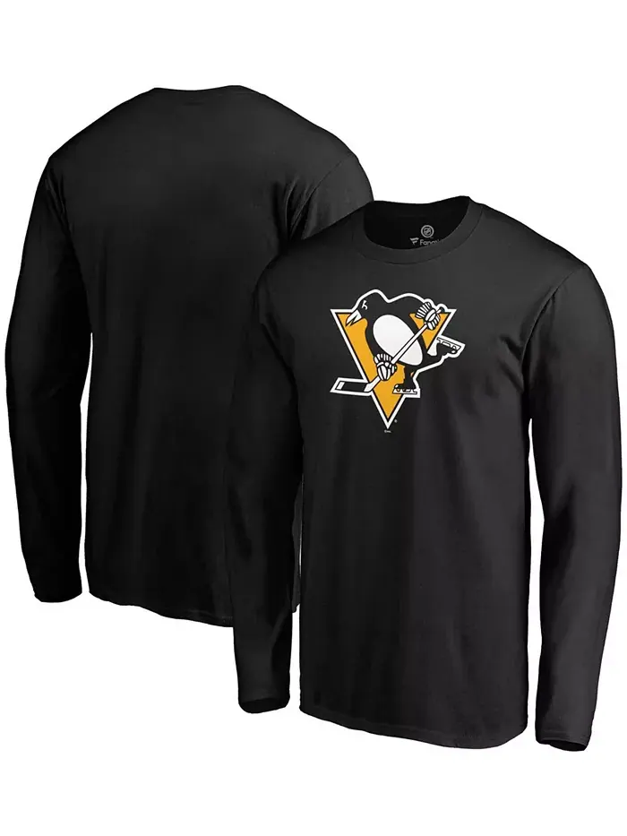 Мужская черная футболка с длинным рукавом Pittsburgh Penguins с основным логотипом команды Fanatics — изображение 1 из 3