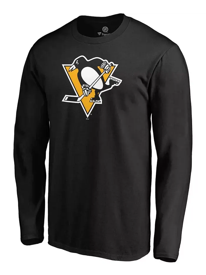 Мужская черная футболка с длинным рукавом Pittsburgh Penguins с основным логотипом команды Fanatics — изображение 2 из 3