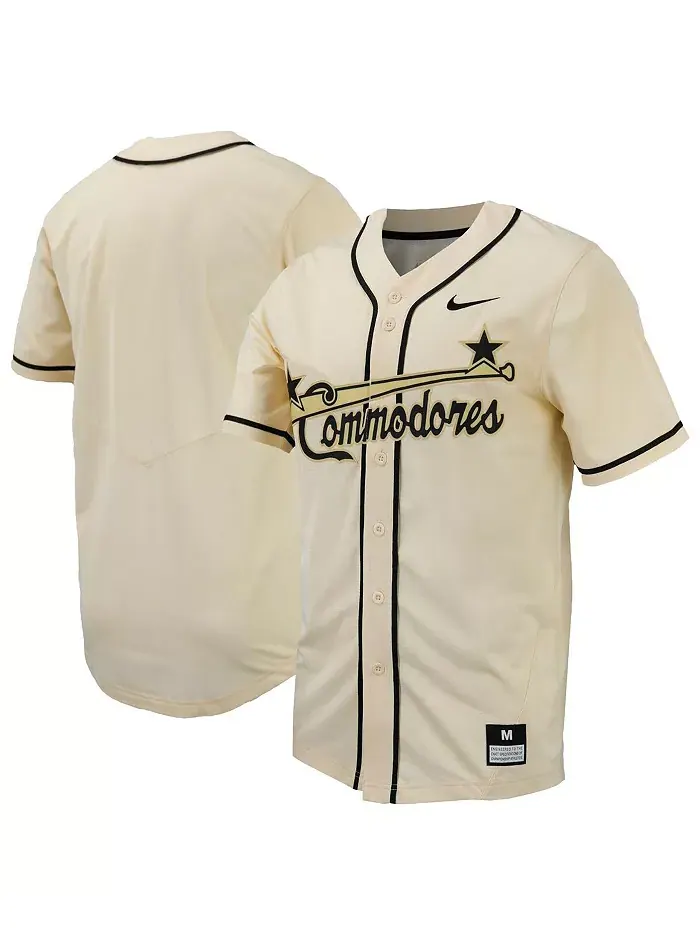 Мужская бейсбольная джерси Vanderbilt Commodores с полной застежкой на пуговицах, натуральная Nike — изображение 1 из 3